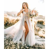 Wholesale Casual Dresses Fashion Women Tulle Dress See Through Long Prom Party Sexy High Split Train Po Shoot NO Bodysuit