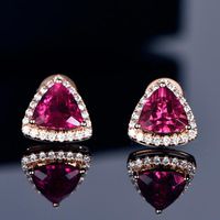 Wholesale Stud Fashion Triangle Small Red Crystal Ruby Gemstones Diamonds Earrings For Women k Rose Gold Color Jewery Bijoux Accessories