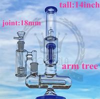 Wholesale 14inch glass hookah dab rigs matrix perc big water pipe bong mm thick oil new recycler beaker with quartz banger top shop