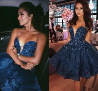Wholesale Zuhair Murad Navy Blue Lace Short Prom Dresses Sweetheart Sequins Beaded Puffy Formal Dress Party Evening Cute Homecoming Dresses
