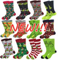 Wholesale DHL Fast Cotton Down Yarn men s Grinch Christmas socks Spring Autumn and Winter wear Funny Anime Street Wind Skateboard in the tube socks