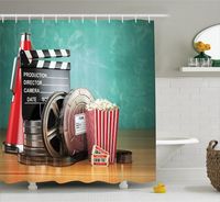 Wholesale Shower Curtains Movie Theater Curtain Production Theme D Film Reels Clapperboard Tickets Popcorn And Megaphone Bathroom