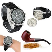 Wholesale Wristwatches Product Black Zinc Alloy Wrist Watch Spice Tobacco Grinder Cigarette Crusher Relogios Saat Erkekler Horloges Orologio