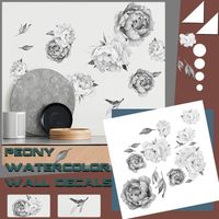 Wholesale Wall Stickers Classical Art Peony Water Color Decals Black And White Water color Decor Flowers Home Decoration Modern
