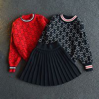 Wholesale Fashion Girls Winter Clothing Sets Long Sleeve knitted Sweater Shirt cute princess Skirt set Suit Spring autumn Outfits for Kids Clothes