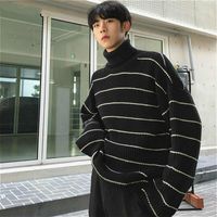 Wholesale Men s Sweaters Men Striped Basic Leisure Turtleneck Simple All match Korean Daily Sweater Mens Winter Loose Soft Knitting Warm Tops