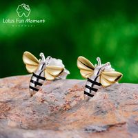 Wholesale Stud Lotus Fun Moment Real Sterling Silver Vintage Cute Fashion Jewelry Lovely Honey Bee Earrings Acessorios For Women