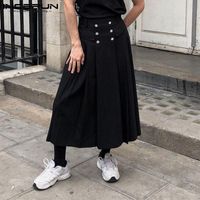 Wholesale Men s Pants Fashion Men Skirts Loose Solid Personality Double Breasted Pleated Bottoms Streetwear Casual S XL INCERUN