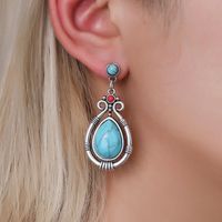Wholesale Water drop geometric Antique retro temperament Dangle earrings Blue Stone pendientes mujer Indian Jewelry