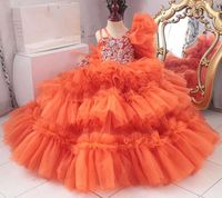 Wholesale Orange Luxurious Flower Girl Dresses Lace Crystals Little Girl Wedding Dresses Cheap Communion Pageant Dresses Gowns ZJ737