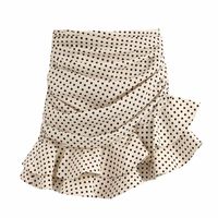 Wholesale 2021 new women vanilla polka dot High waisted mini skirt Ruching detail Ruffled hem Back hidden in seam zip closure skirt
