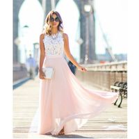 Wholesale Women Dress Formal Party Cocktail Wedding Bridesmaid Pink Sleeveless Dress Casual Lace Long Dress X0705