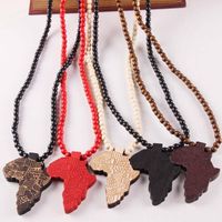 Wholesale Pendant Necklaces Fashion Africa Map Wood Long Necklace Women Men Hip Hop Rock Wooden Beads Strand Sweater Chain Party Jewelry Accessories