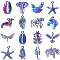 Wholesale Charms Vintage Rainbow Color Sea Shell Conch Starfish Animal Elephant Horse Dog Pendant Handcraft Necklaces Earrings Jewelry
