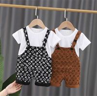 Wholesale 10Sets DHL Kids Boys Design Suspender Shorts and White T shirt Outfit Piece Summer Clothing Set Short Sleeve Tracksuit Baby Toddler Casual Sport Suits GT8PP7K
