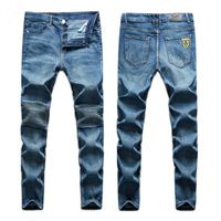 Wholesale Men s Jeans Men Blue Male Stretch Fit Denim Long Folds Trousers Good Quality Straight Slim Pants Size