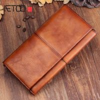 Wholesale Wallets AETOO Men s Handmade Leather Long Wallet Retro First Layer Zipper Youth Trendy Wallet