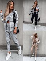 Wholesale Women s Two Piece Pants Sports Suit Zipper Hooded Jacket Warm piece Set Black Camisole And Casual Trousers Autumn Winter
