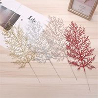 Wholesale Decorative Flowers Wreaths Artificial Plant Christmas Decorations DIY Gold Sliver Glitter Fake Leaves Wedding Home Xmas Party Decor