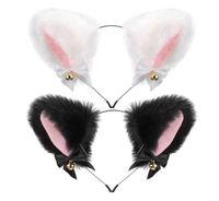 Wholesale Plush Furry Cat Ears Headband with Ribbon Bells Halloween Cosplay Costume Accessories Anime Lolita Girl Party Hairband Headwear for Adult Kids White Black