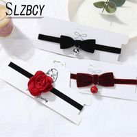Wholesale Chokers Vintage Women Gothic Choker Necklace Black Red Flower Bow Ribbon Velvet Retro Sexy Charm Female Party Accessories Gift