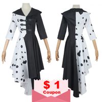 Wholesale Halloween Party Dress Anime Cruella De Vil Cosplay Costume Movie Adult Women Gown Black White Maid Gloves Hoodie Skirt