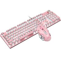 Wholesale Mechanical Gaming Keyboard and Mouse Combo Typewriter Wired USB Retro Steampunk White LED Backlit Key Blue Switch Pink