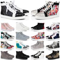 Wholesale men women red bottoms sneakers designer casual shoes high top spikes black white grey Army Green patent leather suede mens flats trainers size