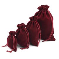 Wholesale 1 Pack Multi Size Wine Red Drawstring Velvet Organza Storage Pouches For Christmas Wedding Gift Bags Jewelry Packaging