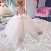 Wholesale Girl s Dresses Ivory Lace Tulle Beading Flower Girl For Birthday Weddings Holiday First Communion Little Girls