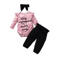 Wholesale Clothing Sets Spring Baby Girl Clothes Set Long Sleeved Printed Romper Casual Pant Bow Headband Suit Born Outfit Valentine s Gift