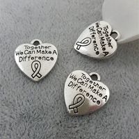 Wholesale 18 MM quot Together we can make a difference quot jewelry heart ribbon breast cancer awareness charm antique silver color charm
