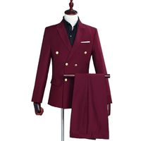 Wholesale Men s Suits Blazers Wine Red Suit Uniform Double Breasted Slim Fit Wedding Tuxedo Business Party Prom Fashion Casual Jacket And Pants