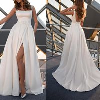 Wholesale Casual Dresses Sexy Backless White Wedding Silk Dress For Women Elegant High Slits Banquet Evening Gown Holiday Sleeveless Maxi