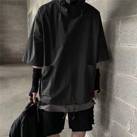 Wholesale Men s T Shirts HOUZHOU Black Short Sleeve For Men Hood Summer Baggy Casual Techwear Harajuku Hip Hop Streetwear Goth Clothes
