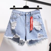 Wholesale 12 Zqlz Summer High Waisted Denim Shorts Women Plus Size xl Loose Hole Tassels Harajuku Hot Pants Sexy Jeans Short Girl Spring