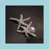 Wholesale Pins Brooches Jewelry Fashion Sier Plated Alloy Crystal Artificial Pearl Sea Star Shape Brooch For Women Drop Delivery Lne6D