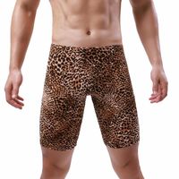 Wholesale Underpants Sexy Men Underwear Long Leg Boxers Leopard Print Homme Panties Low Waist Breathable Jogging Pants Tight Sleep Bottoms