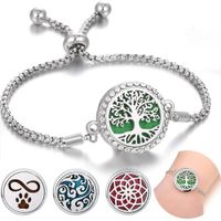 Wholesale Aromatherapy Hollowed Out Stainless Steel Adjustable Couple Lady Jewelry Life Tree Essential Oil Bracelet