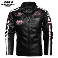 Wholesale Large new men s PU jacket motorcycle racing suit fashionable leather coat with Velvet Thin label contrast