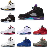 Wholesale 5s mens basketball shoes Black Grape Blue suede Fire Red Flight Suit men trainers sneaker sports shoe size