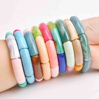 Wholesale 2021 New Fashion Colorful Acrylic Lucite Curved Tube Beads Bracelets Big Bamboo Bead Bracelets