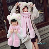 Wholesale fashion Scarves Mother Daughter Winter Warm Women Kids Hat Scarf And Glove Comfortable Faux Fur Scarfs Set Family Matching