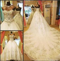 Wholesale luxury Glamorous Ball Princess Sweetheart Wedding Dresses With Rhinestone Organza Sweep Train Royal Lace Up Wedding Gown Bridal Dressss