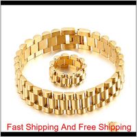 Wholesale 15Mm Men Women Stainless Steel Watch Band Strap Bracelet Watchband Wristband Bracelets Rings Gold Hiphop Wrist Strap Link Jewelry Xbr3 W2Aw4