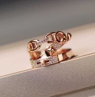 Wholesale Luxurious quality punk hollow design ring in k rose gold plated with diamond for women wedding jewelry gift engagement with box free shipp
