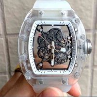 Wholesale Richa Milles Wristwatches Men Watches Wine Barrel Crystal Case White Glue Band Business Leisure Automatic Mechanical Luxury Watch