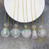 Wholesale 5 Shaped Gold Plated Chains Rainbow Aura Crystal Perfume Bottle Pendants Necklace AB Quartz Essential Oil Diffuser Vial Charms G0927