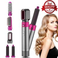 Wholesale 5 In Electric Hair Dryer Negative Ion Straightener Brush Blow Air Comb Wrap Curling Wand Detachable Kit