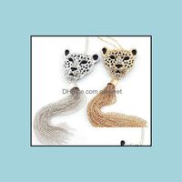 Wholesale Pendant Necklaces Pendants Jewelry Tassel Necklace Fashion Rhinestone Leopard Head Color Mix Unisex Drop Delivery Or1Fk
